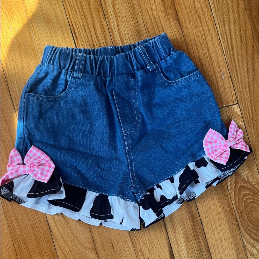 Cow Print Top and Denim Shorts Set - Picture 3 of 4